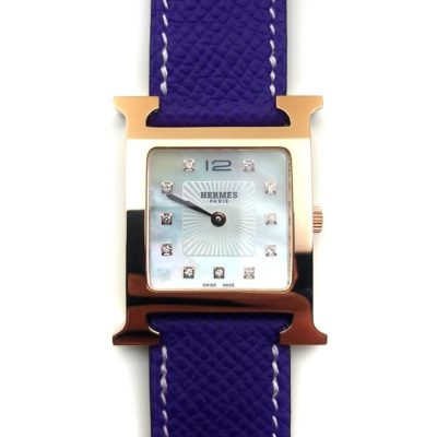 Heure H Rose Gold with Diamond Markers on Purple Epsom Leather Strap