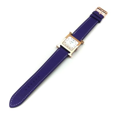 Heure H Rose Gold with Diamond Markers on Purple Epsom Leather Strap