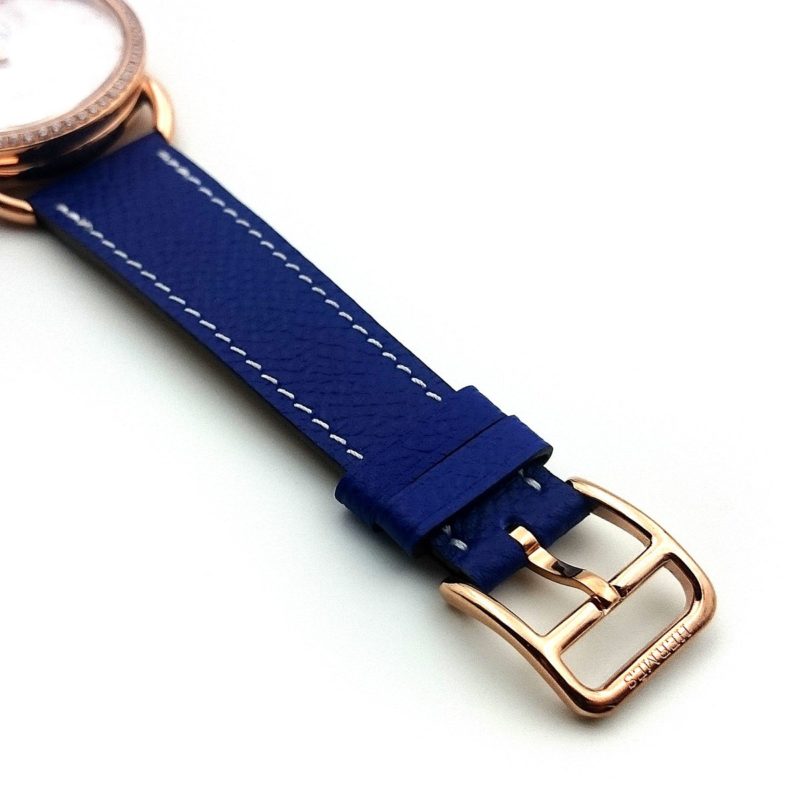 Arceau Petite Rose Gold with Diamond Bezel on Blue Epsom Leather Strap
