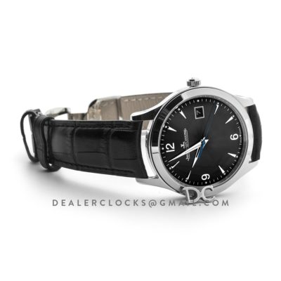 Master Control Date Black Dial in Steel on Black Leather Strap