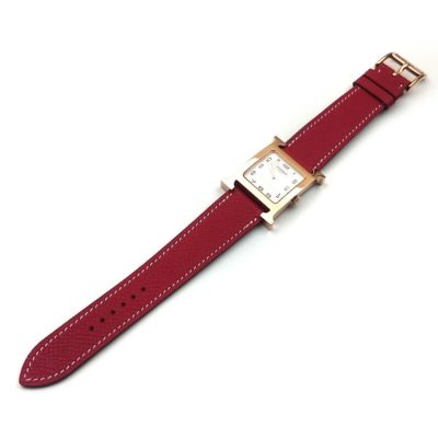 Heure H Rose Gold on Red Epsom Leather Strap