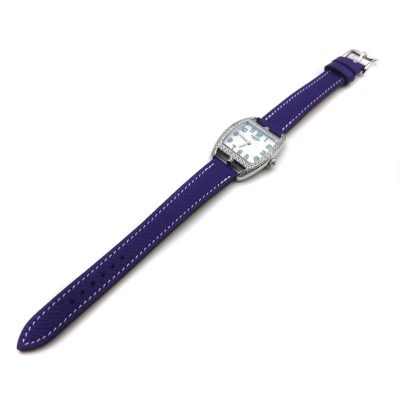 Cape Cod Tonneau Steel with Diamond Bezel on Purple Epsom Leather Strap