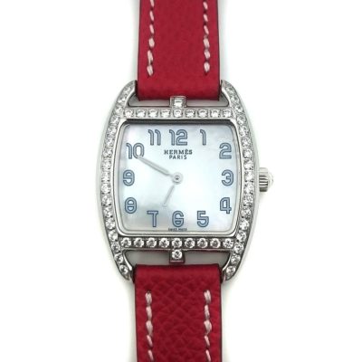 Cape Cod Tonneau Steel with Diamond Bezel on Red Epsom Leather Strap