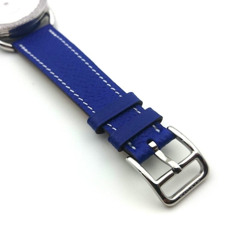 Arceau Petite Steel with Diamond Bezel on Blue Epsom Leather Strap