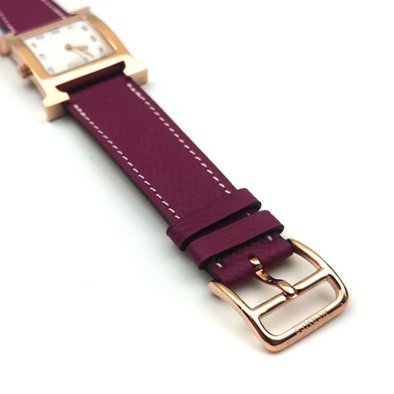Heure H Rose Gold on Violet Epsom Leather Strap