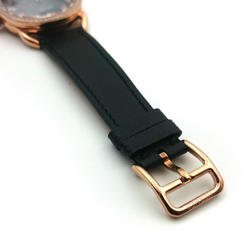 Arceau Petite Rose Gold with Diamond Bezel Black Dial on Black Fjord Leather Strap