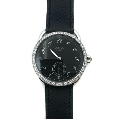 Arceau Petite Steel Black Dial with Diamond Bezel on Black Epsom Leather Strap