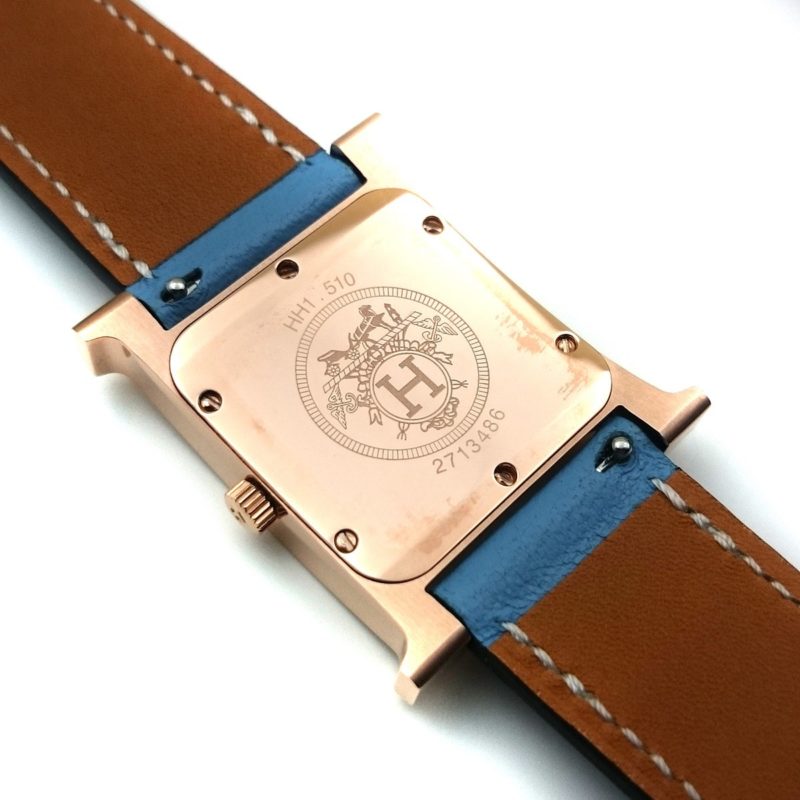 Heure H Rose Gold with Diamond Markers on Light Blue Epsom Leather Strap