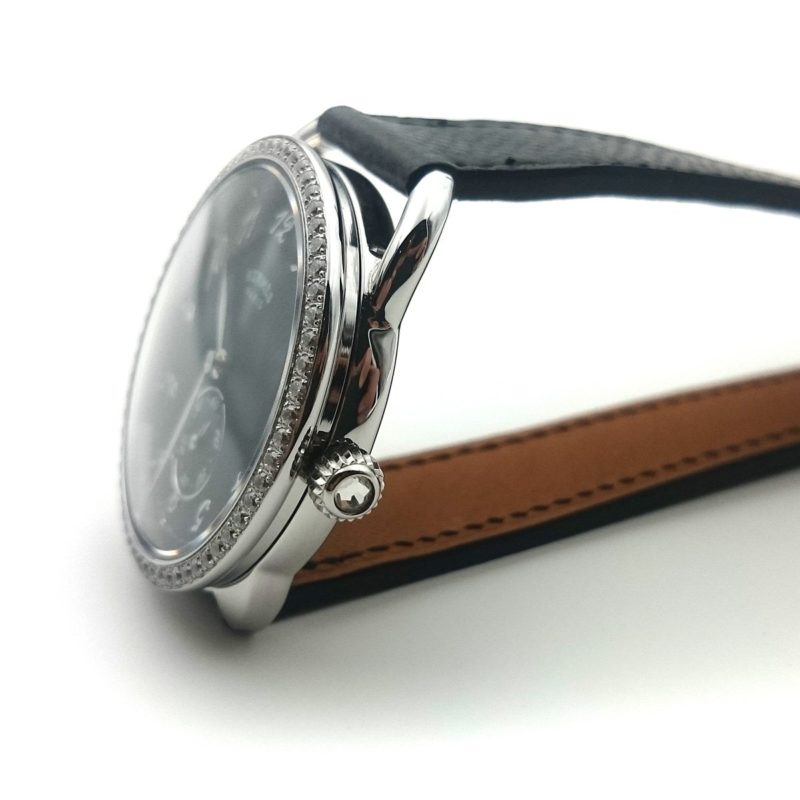 Arceau Petite Steel Black Dial with Diamond Bezel on Black Epsom Leather Strap