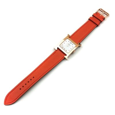 Heure H Rose Gold with Diamond Markers on Orange Fjord Leather Strap