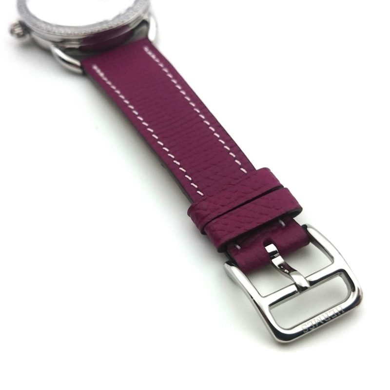 Arceau Petite Steel with Diamond Bezel on Violet Epsom Leather Strap