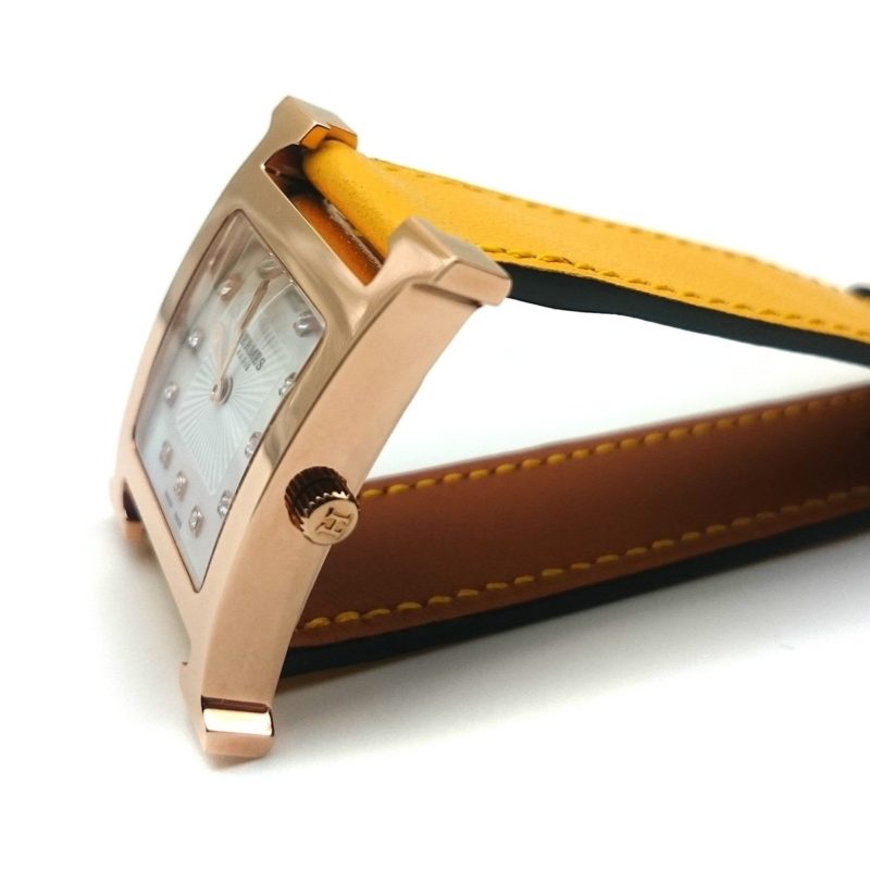 Heure H Rose Gold with Diamond Markers on Yellow Fjord Leather Strap
