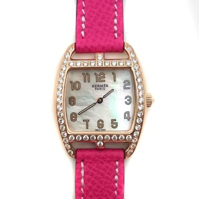 Cape Cod Tonneau Rose Gold with Diamond Bezel on Pink Epsom Leather Strap