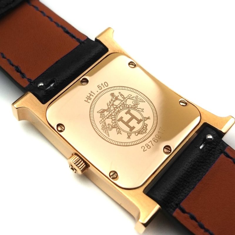 Heure H Rose Gold with Diamond Markers on Black Epsom Leather Strap