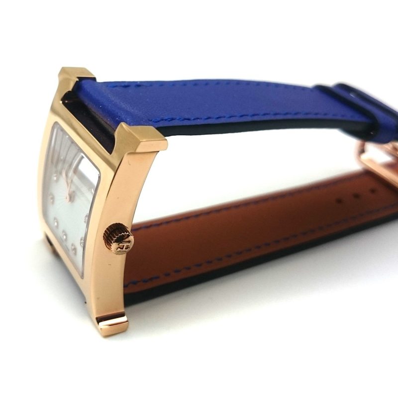 Heure H Rose Gold with Diamond Markers on Blue Fjord Leather Strap