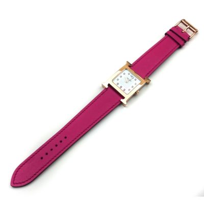 Heure H Rose Gold with Diamond Markers on Pink Fjord Leather Strap