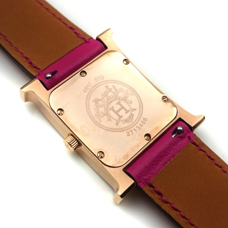 Heure H Rose Gold with Diamond Bezel and Markers on Pink Fjord Leather Strap