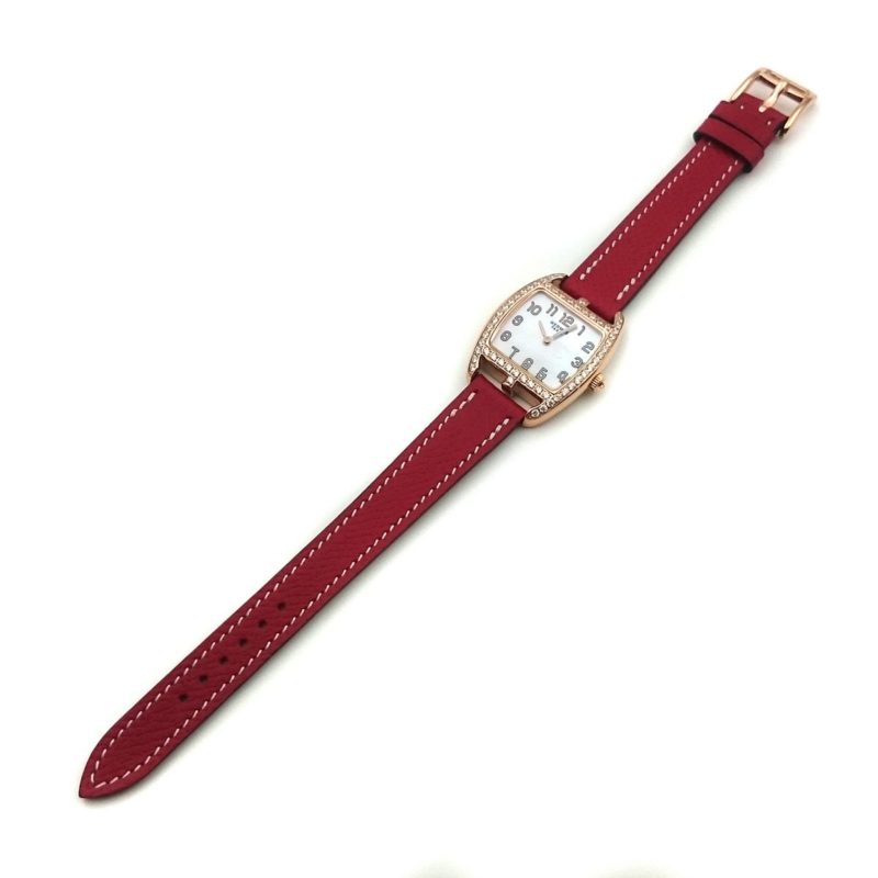 Cape Cod Tonneau Rose Gold with Diamond Bezel on Red Epsom Leather Strap