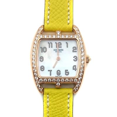 Cape Cod Tonneau Rose Gold with Diamond Bezel on Yellow Epsom Leather Strap