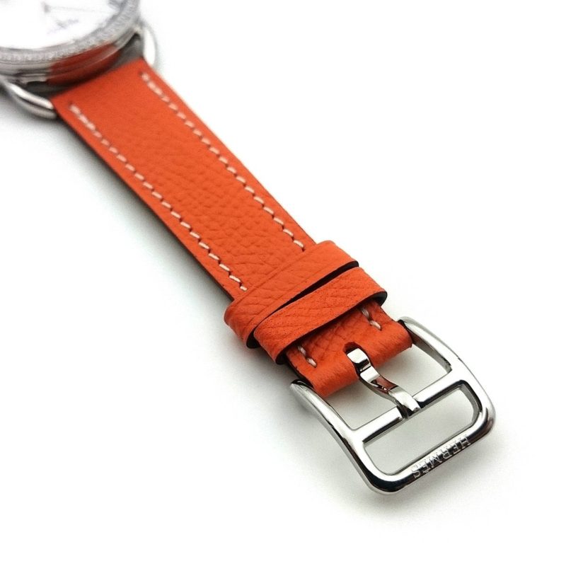 Arceau Steel with Diamond Bezel on Orange Epsom Leather Strap
