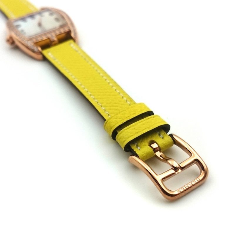 Cape Cod Tonneau Rose Gold with Diamond Bezel on Yellow Epsom Leather Strap