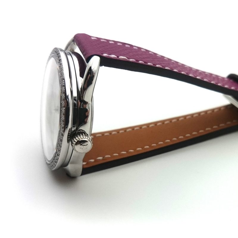 Arceau Steel with Diamond Bezel on Violet Epsom Leather Strap