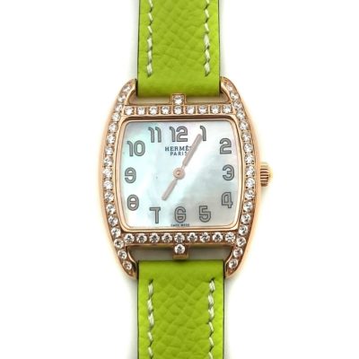 Cape Cod Tonneau Rose Gold with Diamond Bezel on Green Epsom Leather Strap