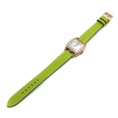 Cape Cod Tonneau Rose Gold with Diamond Bezel on Green Epsom Leather Strap