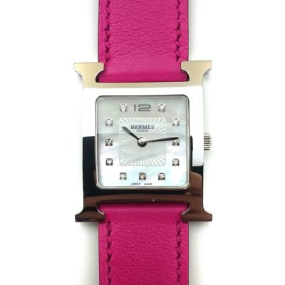 Heure H Steel with Diamond Markers on Pink Fjord Leather Strap