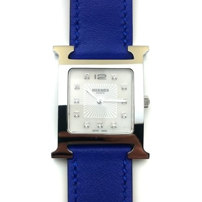 Heure H Steel with Diamond Markers on Blue Epsom Leather Strap