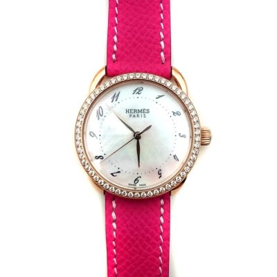 Arceau Rose Gold with Diamond Bezel on Pink Epsom Leather Strap