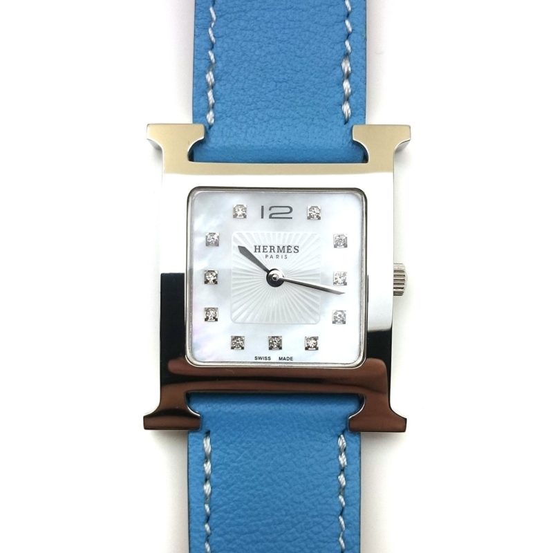 Heure H Steel with Diamond Markers on Light Blue Fjord Leather Strap