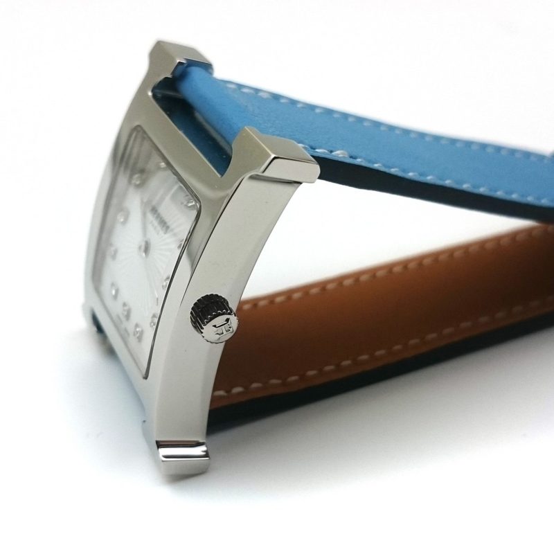 Heure H Steel with Diamond Markers on Light Blue Fjord Leather Strap
