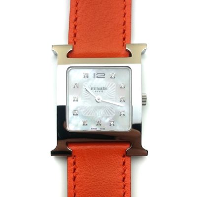 Heure H Steel with Diamond Markers on Orange Fjord Leather Strap