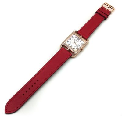 Cape Cod GM Quartz Rose Gold with Diamond Bezel on Red Fjord Leather Strap