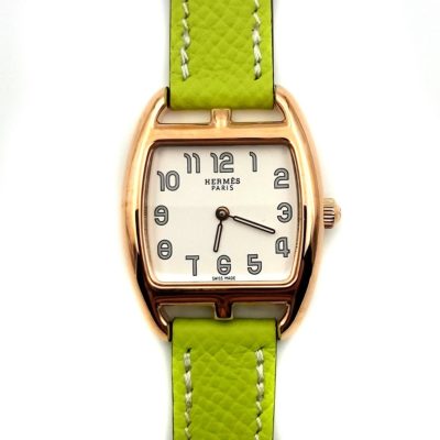 Cape Cod Tonneau Rose Gold on Green Epsom Leather Strap