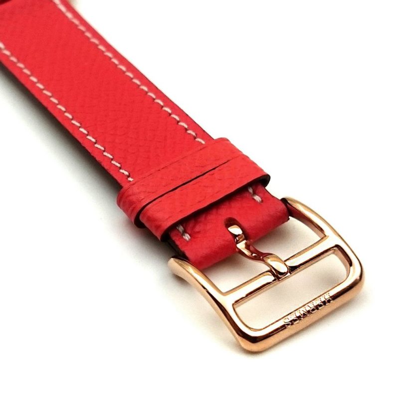 Heure H Rose Gold with Diamond Bezel and Markers on Vermilion Epsom Leather Strap