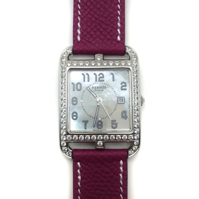 Cape Cod Steel with Diamond Bezel on Violet Epsom Leather Strap