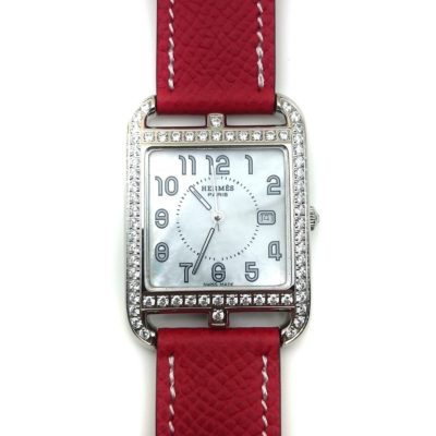 Cape Cod Steel with Diamond Bezel on Red Epsom Leather Strap