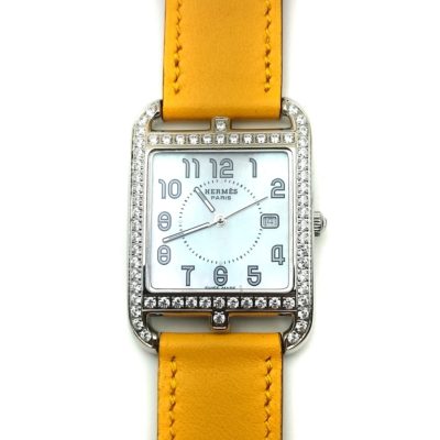 Cape Cod Tonneau Steel with Diamond Bezel on Yellow Fjord Leather Strap
