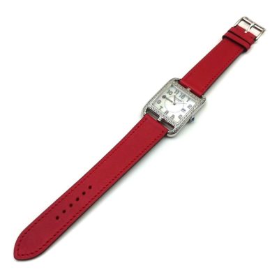 Cape Cod Steel with Diamond Bezel on Red Fjord Leather Strap