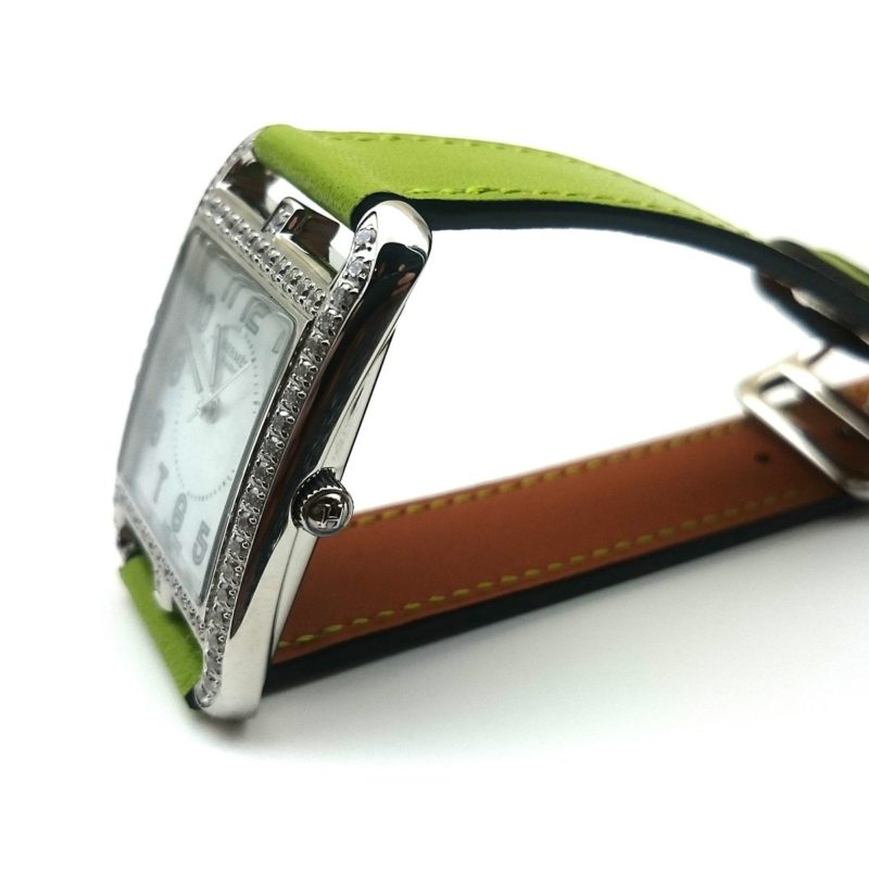 Cape Cod Steel with Diamond Bezel on Green Fjord Leather Strap
