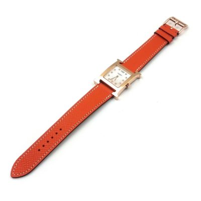 Heure H Rose Gold with Diamond Markers on Orange Epsom Leather Strap