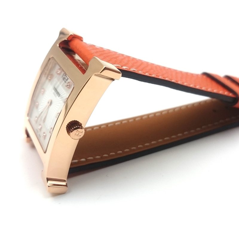 Heure H Rose Gold with Diamond Markers on Orange Epsom Leather Strap