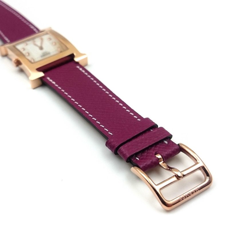 Heure H Rose Gold with Diamond Markers on Violet Epsom Leather Strap