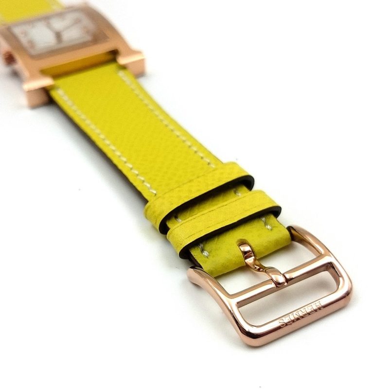 Heure H Rose Gold with Diamond Markers on Yellow Epsom Leather Strap