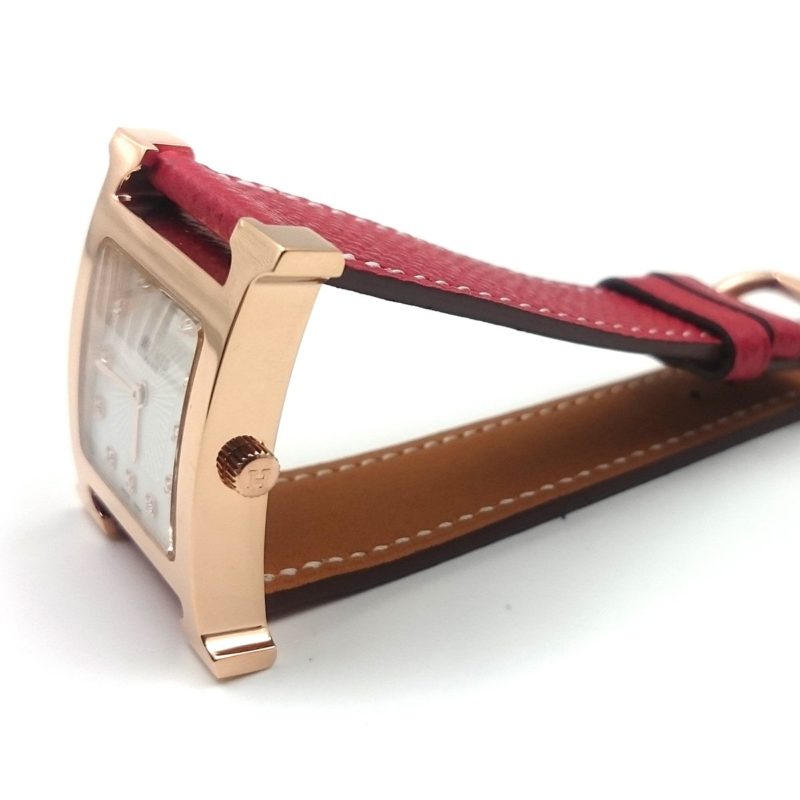 Heure H Rose Gold with Diamond Markers on Red Epsom Leather Strap