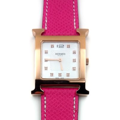 Heure H Rose Gold with Diamond Markers on Pink Epsom Leather Strap