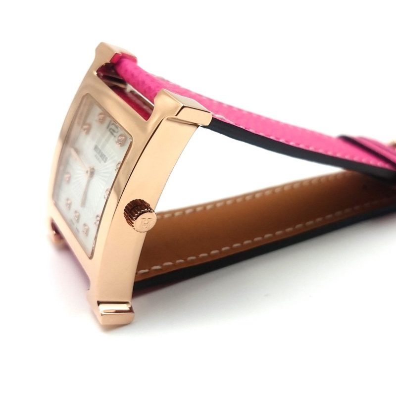 Heure H Rose Gold with Diamond Markers on Pink Epsom Leather Strap