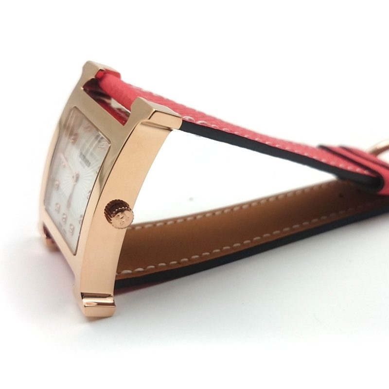 Heure H Rose Gold with Diamond Markers on Vermilion Epsom Leather Strap